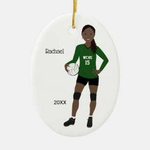 Volleyball Girl Black Hair Green & Black Ceramic O Ceramic Tree Decoration