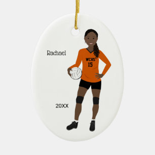 Volleyball Girl Black Hair Orange & Black Ceramic Tree Decoration