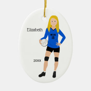 Volleyball Girl Blonde Blue & Black Ceramic Tree Decoration