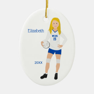 Volleyball Girl Blonde Blue & White Ceramic Tree Decoration