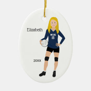 Volleyball Girl Blonde Dark Blue & Black Ceramic Tree Decoration