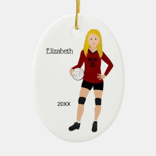 Volleyball Girl Blonde Red & Black Ceramic Tree Decoration