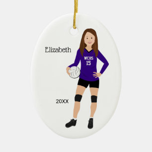 Volleyball Girl Brunette Purple & Black Ceramic Tree Decoration