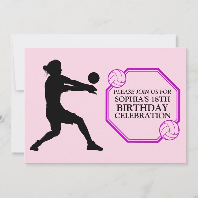 Volleyball Girl Player Birthday Party    Invitation (Front)