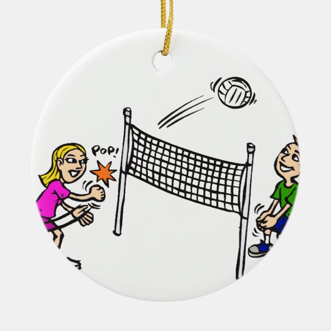 Volleyball girl vs boy ceramic tree decoration (Front)