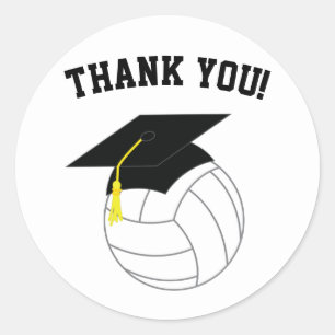 Volleyball Graduation Sports Black White Classic Round Sticker