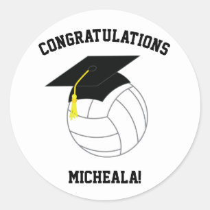 Volleyball Graduation Sports Black White Classic Round Sticker