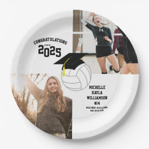 Volleyball Graduation Sports Black White Paper Plate