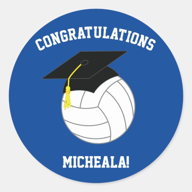 Volleyball Graduation Sports Blue Classic Round Sticker (Front)
