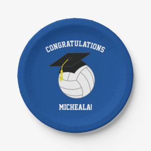 Volleyball Graduation Sports Blue Paper Plate