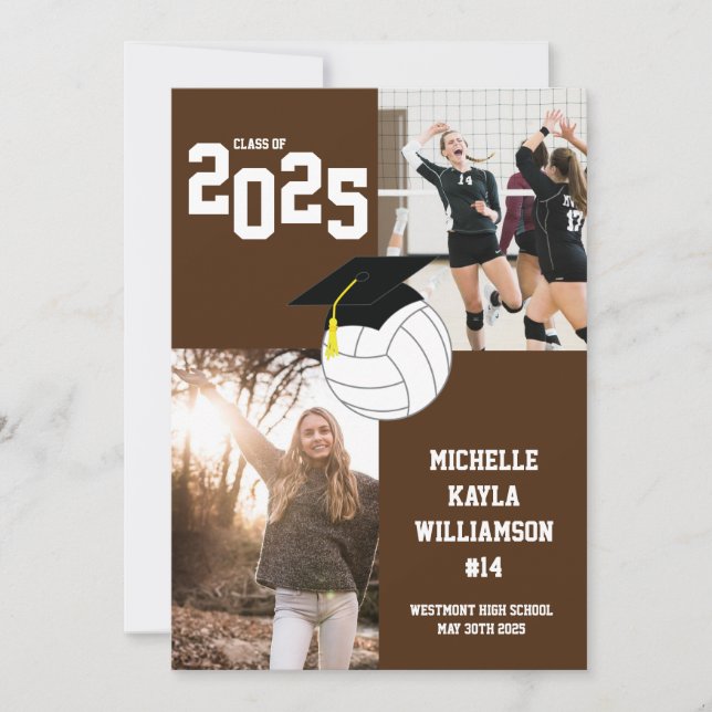 Volleyball Graduation Sports Brown Announcement (Front)