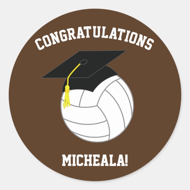 Volleyball Graduation Sports Brown Classic Round Sticker (Front)