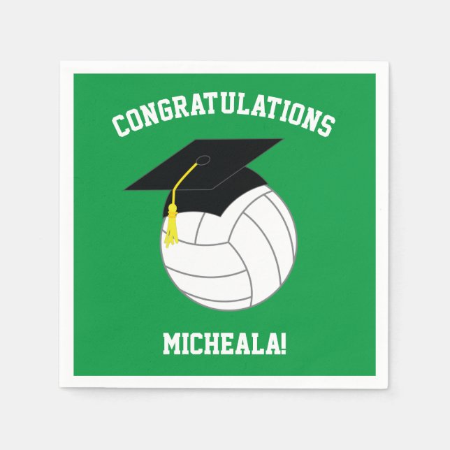 Volleyball Graduation Sports Green Napkin (Front)