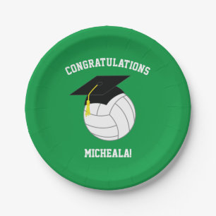 Volleyball Graduation Sports Green Paper Plate
