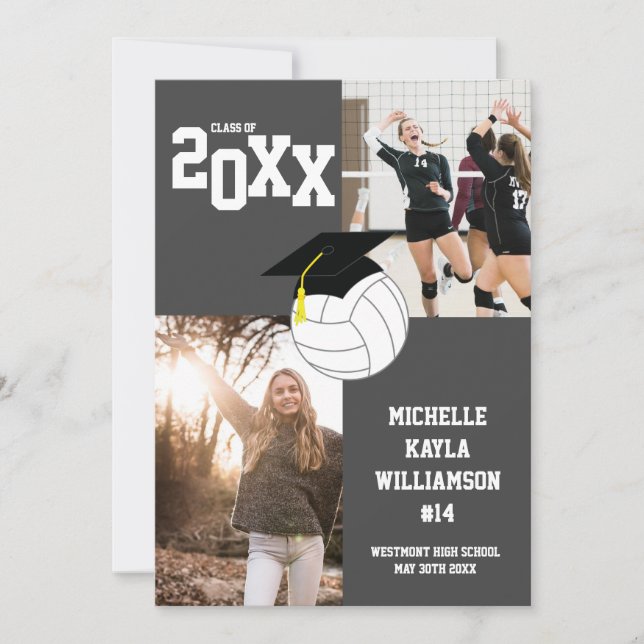 Volleyball Graduation Sports Grey Announcement (Front)