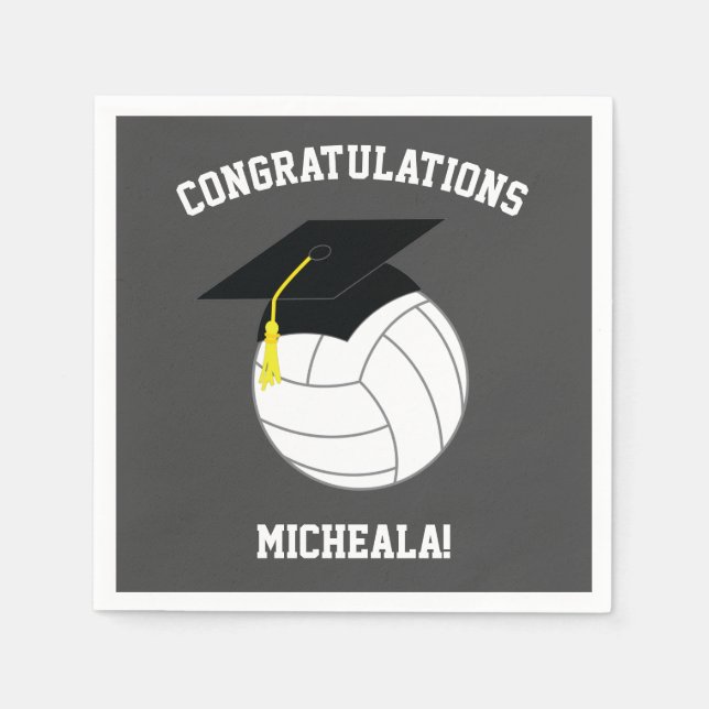 Volleyball Graduation Sports Grey Napkin (Front)