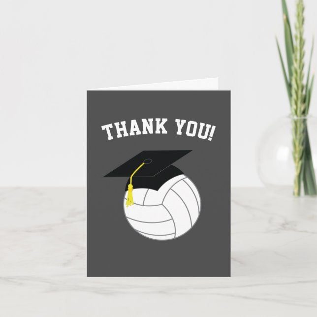 Volleyball Graduation Sports Grey Thank You Card (Front)