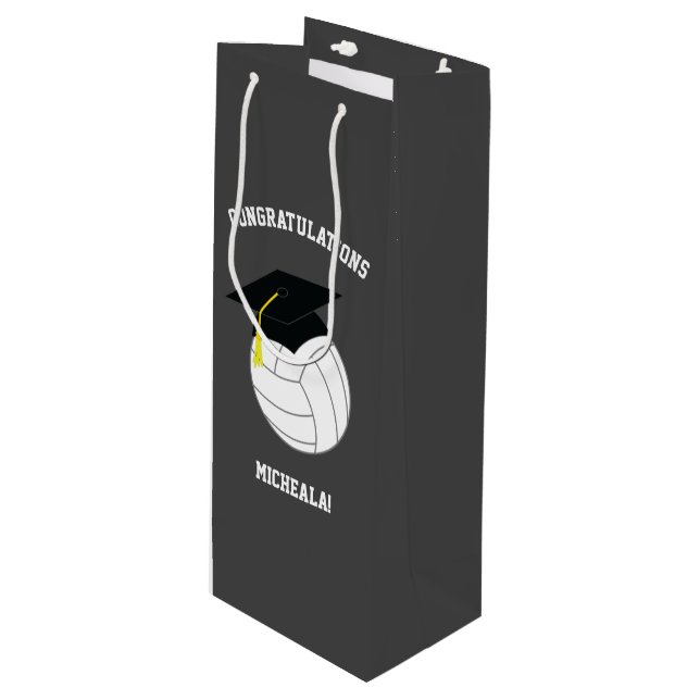 Volleyball Graduation Sports Grey Wine Gift Bag (Front Angled)