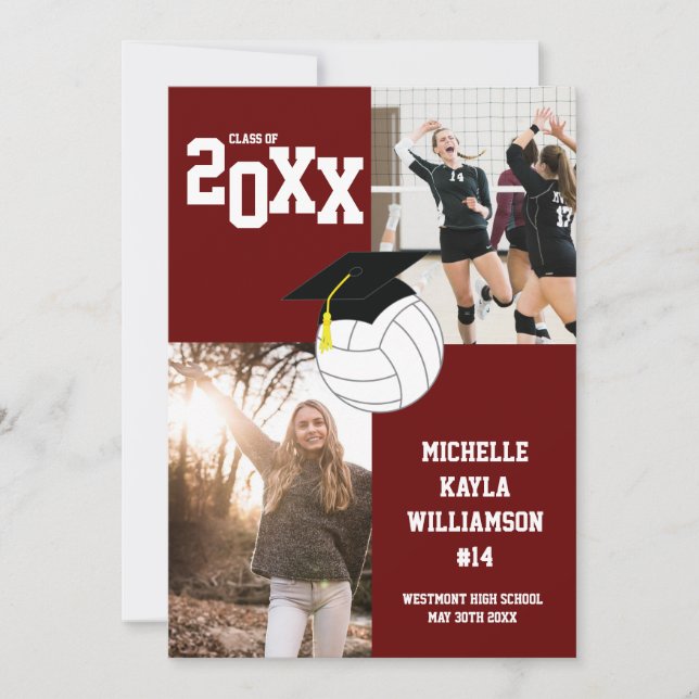 Volleyball Graduation Sports Maroon Announcement (Front)