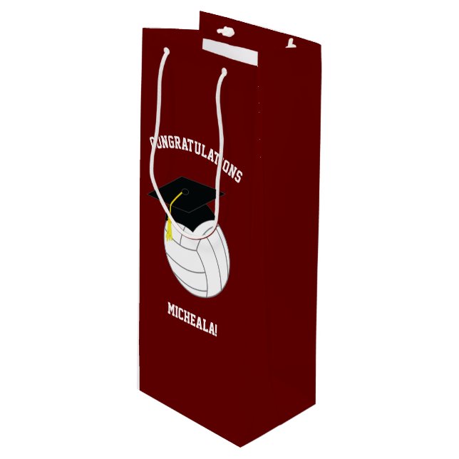 Volleyball Graduation Sports Maroon Wine Gift Bag (Front Angled)