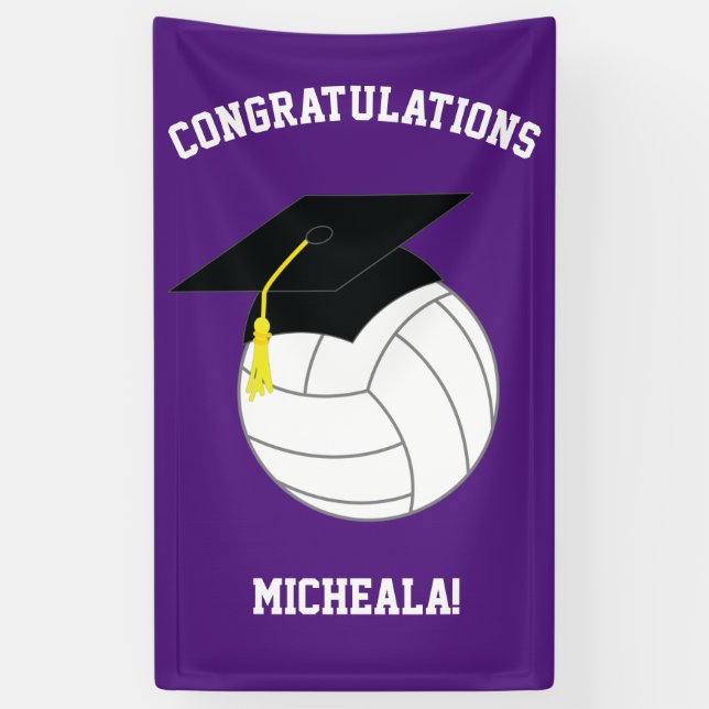 Volleyball Graduation Sports Purple Banner (Vertical)