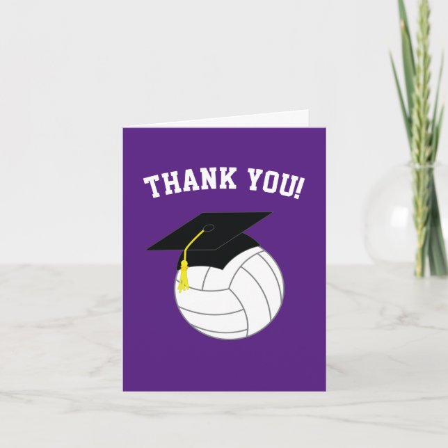 Volleyball Graduation Sports Purple Thank You Card (Front)
