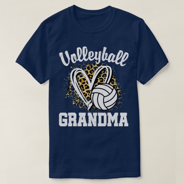 Volleyball Grandma Leopard Heart  T-Shirt (Design Front)