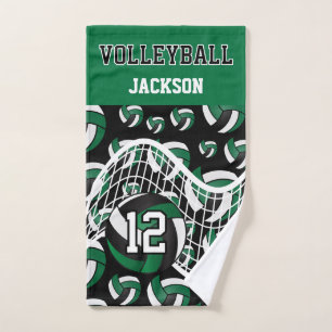 Volleyball - Green, Black and White Hand Towel