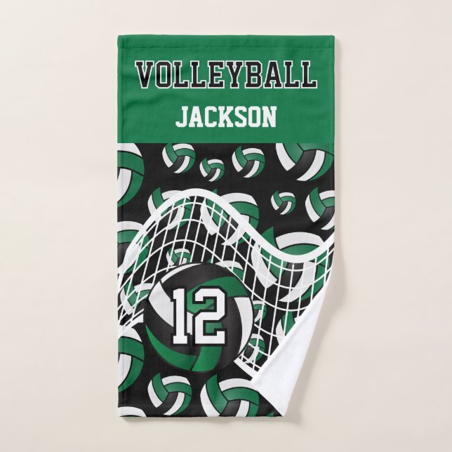 Volleyball - Green, Black and White Hand Towel (Hand Towel)