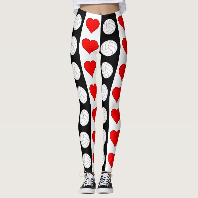 Volleyball Heart Black White & Red Contrast Pants (Front)