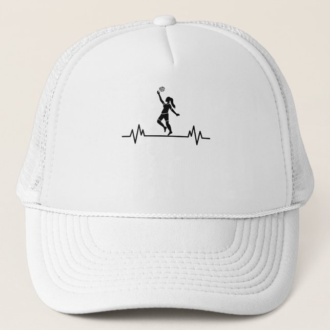 Volleyball Heartbeat Funny Volleyball Sport Gift Trucker Hat (Front)
