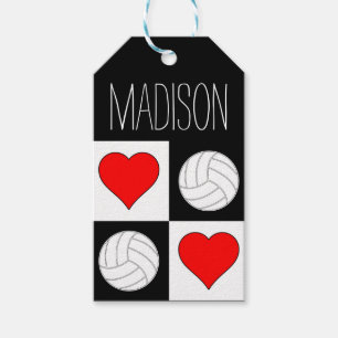 Volleyball Hearts Chequered Pattern Custom Gift Tags