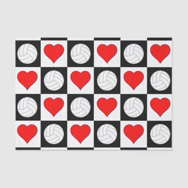 Volleyball Hearts Love Gift Wrapping Tissue Paper (Front)