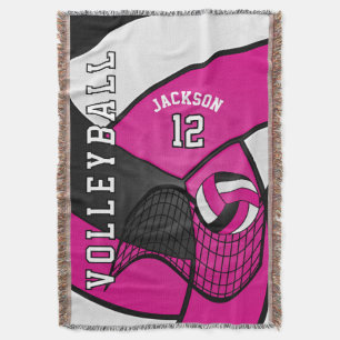 Volleyball 🏐 in a Hot Pink, White and Black Throw Blanket