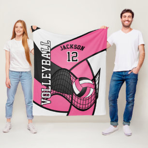Volleyball 🏐 in a Pretty Hot Pink, White & Black Fleece Blanket
