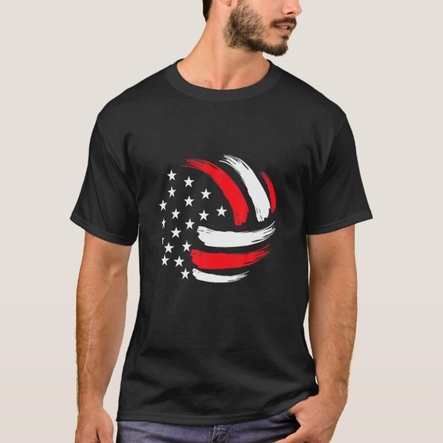 Volleyball In American Flag Cool Volleyball Player T-Shirt (Front)