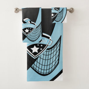 Volleyball in Baby Blue, Black and White Bath Towel Set