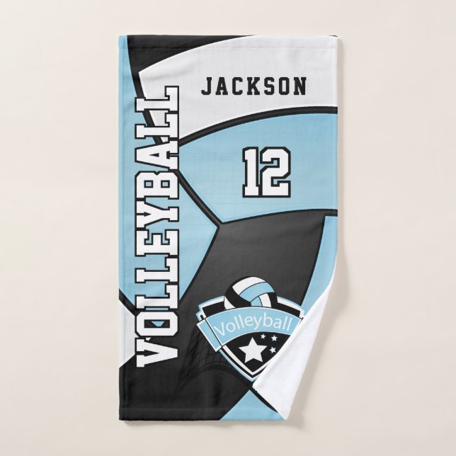 Volleyball in Baby Blue, Black and White Hand Towel (Hand Towel)