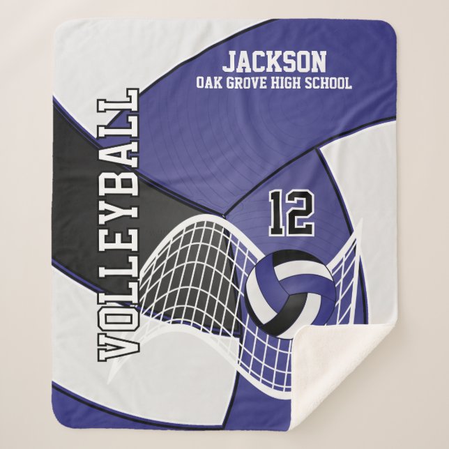 Volleyball 🏐 in Black, Blue and White Sherpa Blanket (Front)