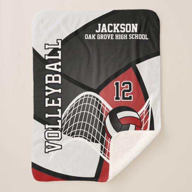 Volleyball 🏐 in Black, Dark Rede and White Sherpa Blanket (Front)