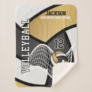 Volleyball 🏐 in Black, Gold and White Sherpa Blanket