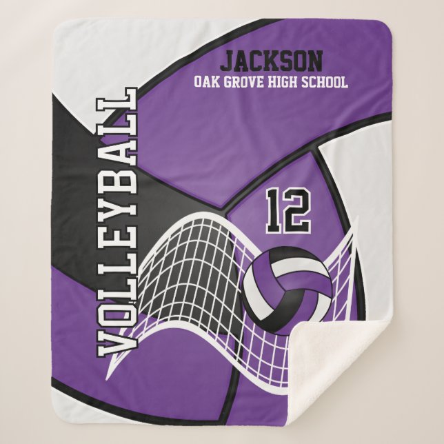 Volleyball 🏐 in Black, Purple and White Sherpa Blanket (Front)
