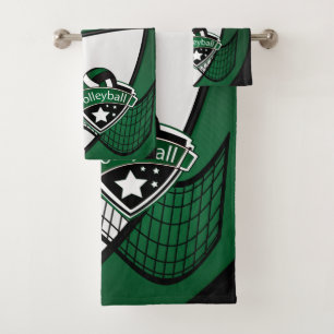 Volleyball in Dark Green, Black and White Bath Towel Set