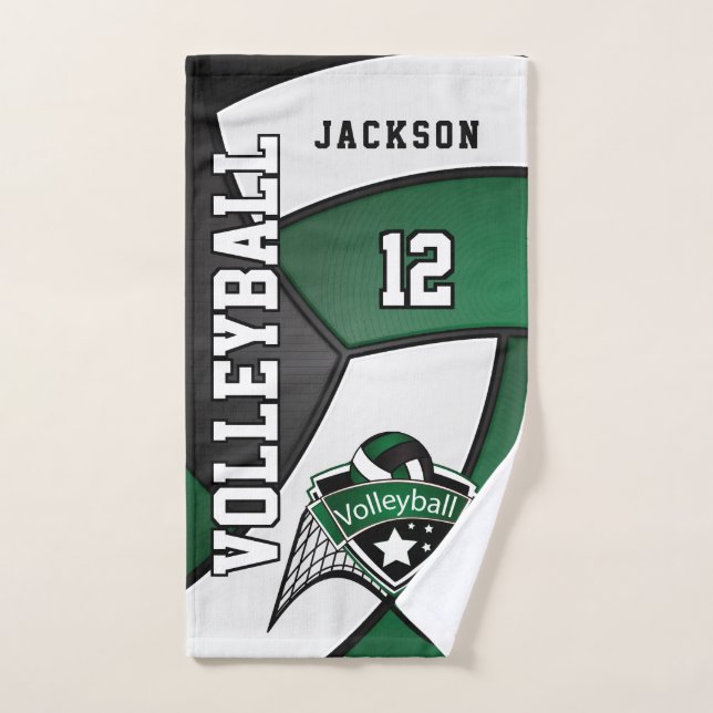 Volleyball in Dark Green, Black and White Hand Towel (Hand Towel)