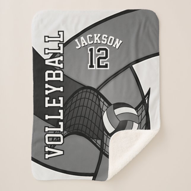 Volleyball 🏐 in Grey, Black and White Sherpa Blanket (Front)