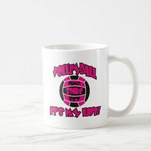 VOLLEYBALL IN HOT PINK AND BLACK COFFEE MUG
