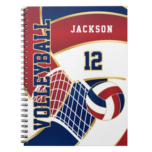 Volleyball in Navy, Red and White Notebook (Front)
