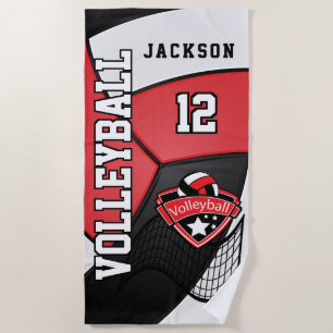 Volleyball in Red, Black and White Beach Towel