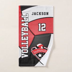 Volleyball in Red, Black and White Hand Towel