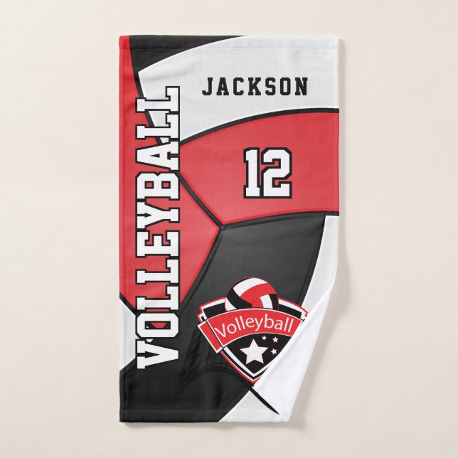 Volleyball in Red, Black and White Hand Towel (Hand Towel)
